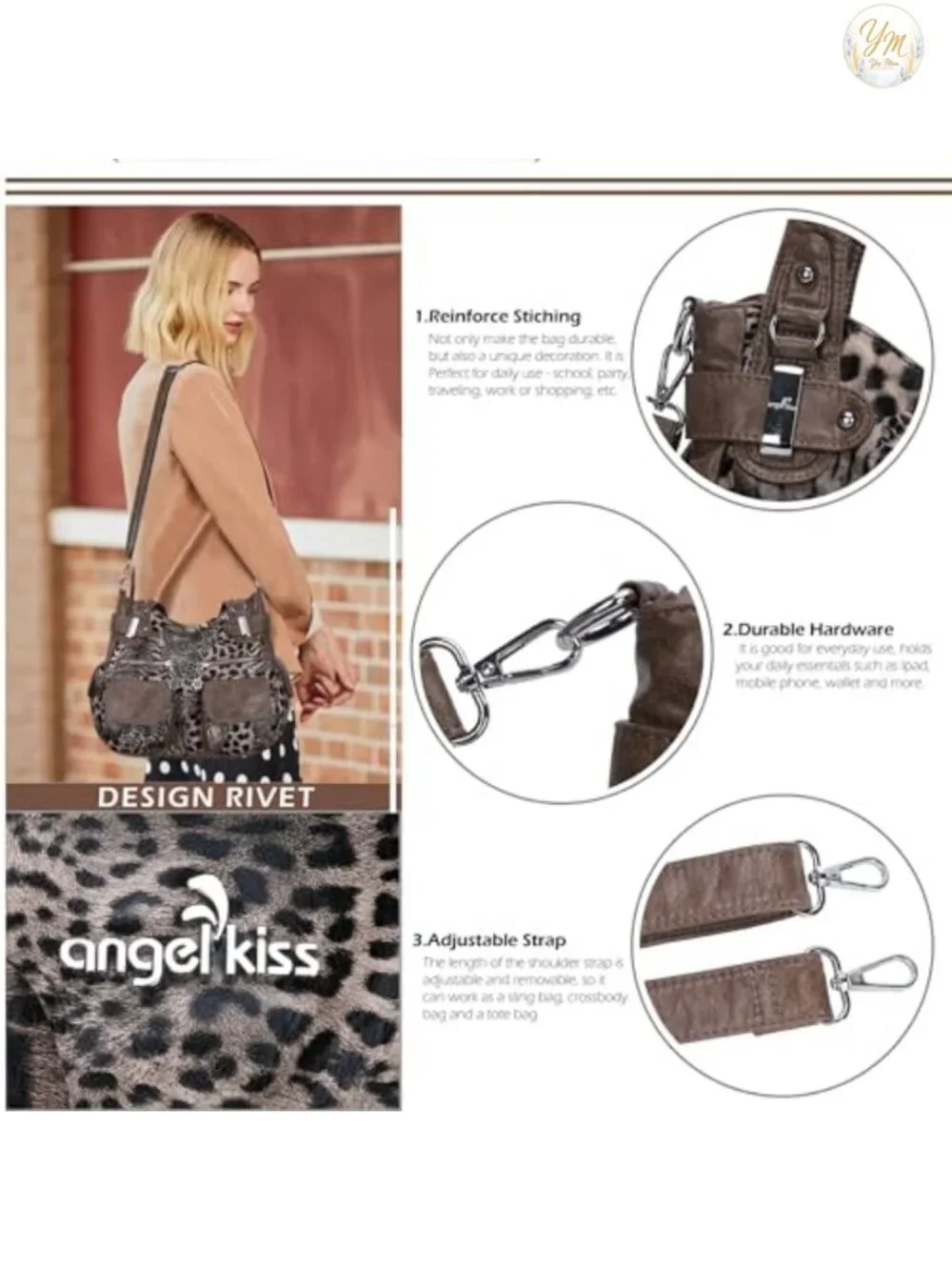 Washed PU Leather Tote Bag Large Multi Pocket Double Zipper Shoulder Crossbody